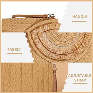 QTKJ Crossbody Bags for Women, Straw Clutch Purses, Bohemian Handmade Woven Envelope Package, Tassel Handbags for Women Vacation, Travel(Khaki)