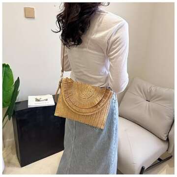 QTKJ Crossbody Bags for Women, Straw Clutch Purses, Bohemian Handmade Woven Envelope Package, Tassel Handbags for Women Vacation, Travel(Khaki)
