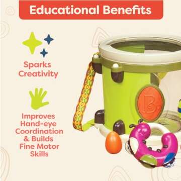 B. toys – Musical Instruments For Kids – Portable Drum Set – Percussion Toys For Toddlers – Jingle Bell, Tambourine, Maraca & More – 18 Months + – Parum Pum Pum