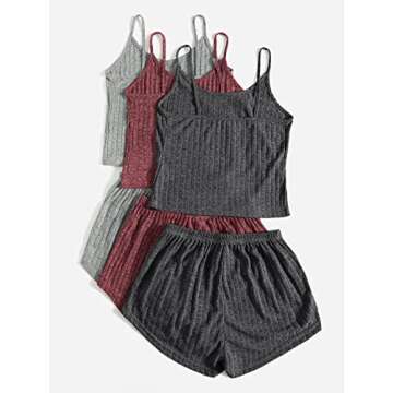 SOLY HUX Womens Pajama Sets Lounge Sets Ribbed Knit Cami Crop Top and Shorts Sleepwear PJ 3 Sets Mul...