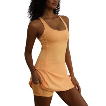 Tennis Dress for Women Workout Dress with Built-in Bra & Shorts Pockets Athletic Dress for Exercise Golf Dresses,Yellow,S