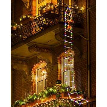 Christmas Decorations LED Ladder Lights with Climbing Santa Claus, 10ft Indoor Christmas Decorative Lights - 8 Modes Xmas Lights Tree for Home Holiday Wall Window Xmas Decor (Multicolor)
