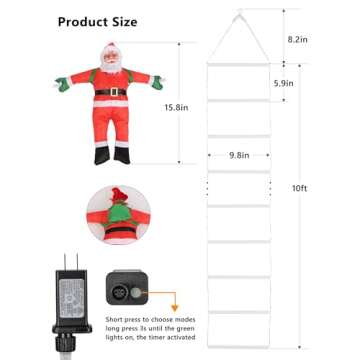 Christmas Decorations LED Ladder Lights with Climbing Santa Claus, 10ft Indoor Christmas Decorative Lights - 8 Modes Xmas Lights Tree for Home Holiday Wall Window Xmas Decor (Multicolor)