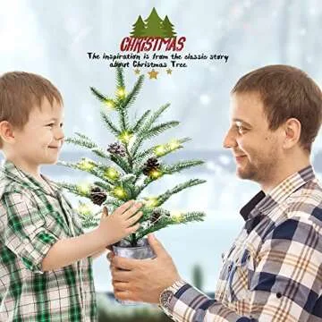 Small Christmas Tree 24 inch Mini Christmas Tree Pre-lit with 60 Lights Rustic Style Tabletop Tree 2 ft