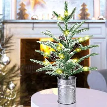 Small Christmas Tree 24 inch Mini Christmas Tree Pre-lit with 60 Lights Rustic Style Tabletop Tree 2 ft