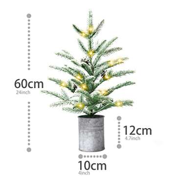 Small Christmas Tree 24 inch Mini Christmas Tree Pre-lit with 60 Lights Rustic Style Tabletop Tree 2 ft