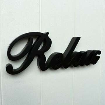 CVHOMEDECO. Matt Black Wooden Words Sign Free Standing Relax Desk/Table/Shelf/Home Wall/Office Decoration Art, 12 x 4-1/4 x 1 Inch