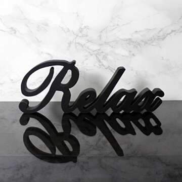 CVHOMEDECO. Matt Black Wooden Words Sign Free Standing Relax Desk/Table/Shelf/Home Wall/Office Decoration Art, 12 x 4-1/4 x 1 Inch