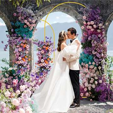 Putros Metal Arch Backdrop Stand Gold Wedding Arch Stand Set of 2 (7.2FT/6FT) Square Arched Frame fo...