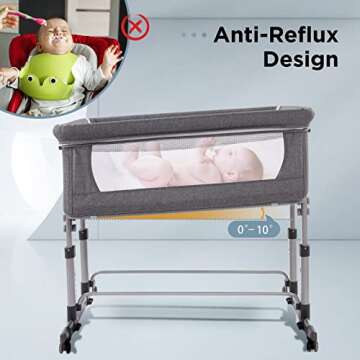 Ihoming Double Bassinets For 2 Babies, Twins Infant Co Sleeper Bedside Crib Attaches to Bed, Grey