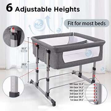 Ihoming Double Bassinets For 2 Babies, Twins Infant Co Sleeper Bedside Crib Attaches to Bed, Grey