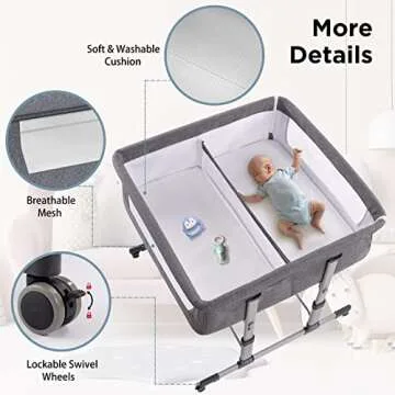 Ihoming Double Bassinets For 2 Babies, Twins Infant Co Sleeper Bedside Crib Attaches to Bed, Grey