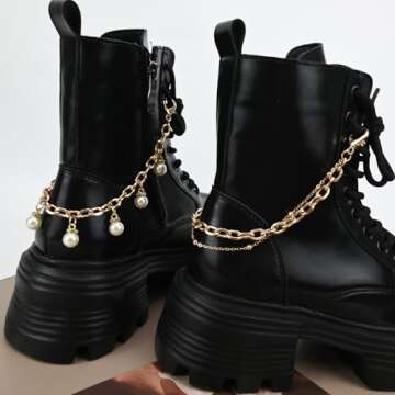 SDIDVIEXPERT 4PCS Pearl Bow Shoe Charms Shoelace Sneakers Decoration Chain Charm Y2K Shoe Jewelry for Sneakers Pearl Chain DIY Decoration Accessories(Silver B + White)