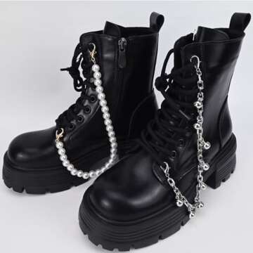 SDIDVIEXPERT 4PCS Pearl Bow Shoe Charms Shoelace Sneakers Decoration Chain Charm Y2K Shoe Jewelry for Sneakers Pearl Chain DIY Decoration Accessories(Silver B + White)