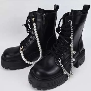 SDIDVIEXPERT 4PCS Pearl Bow Shoe Charms Shoelace Sneakers Decoration Chain Charm Y2K Shoe Jewelry for Sneakers Pearl Chain DIY Decoration Accessories(Silver B + White)