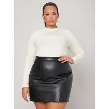 MakeMeChic Women's Plus Size Faux Leather Skirt High Waisted Pleather Mini Skirts Black 2XL