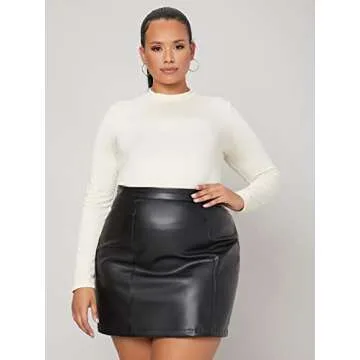MakeMeChic Women's Plus Size Faux Leather Skirt High Waisted Pleather Mini Skirts Black 2XL