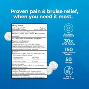 VitaMedica Arnica Montana 30X Rapid Dissolve Arnica Tablets for Natural Pain, Bruising, and Swelling Support - Homeopathic Medicine for Injury and Surgery Recovery - 150 Ct - 50 Servings