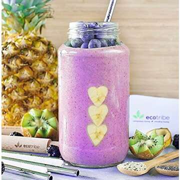 Ecotribe 4 Reusable Metal Straws with Portable Case - Stainless Steel, 8.5” - Eco-Friendly Drinking Straw Set with 2 Cleaning Brushes & Travel Bag