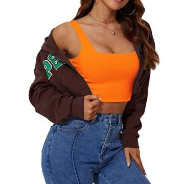 Abardsion Women's Sexy Sleeveless Strappy Square Neck Basic Crop Tank Top (Neon Orange,S)