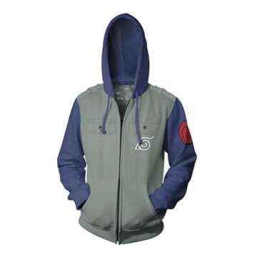 Ripple Junction Naruto Shippuden Men's Full Zip Up Hooded Sweatshirt Kakashi Hatake Anime Zippered F...