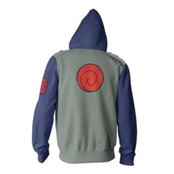 Ripple Junction Naruto Shippuden Men's Full Zip Up Hooded Sweatshirt Kakashi Hatake Anime Zippered Fleece Hoodie Olive Small