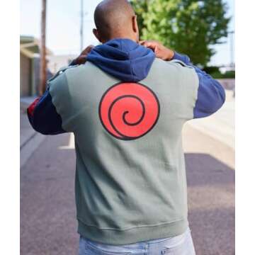 Ripple Junction Naruto Shippuden Men's Full Zip Up Hooded Sweatshirt Kakashi Hatake Anime Zippered Fleece Hoodie Olive Small