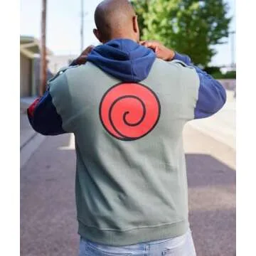 Ripple Junction Naruto Shippuden Men's Full Zip Up Hooded Sweatshirt Kakashi Hatake Anime Zippered Fleece Hoodie Olive Small