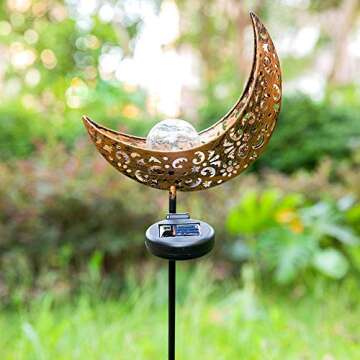 EOYIZW Garden Decor, 32" (2 Pack) Garden Solar Lights Outdoor Decor, Crystal Glass Globe Metal Moon Stake Light, Yard Art Decorations Ornaments Light Warm White LED for Lawn, Patio, Pathway