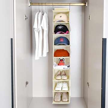 Berdeng Hanging Shoe Organizer for Closet - 8-Shelf Beige Storage Solution