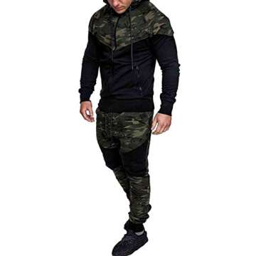 lisenraIn Men's Tracksuit Set Camouflage Sweatshirt Jogger Sweatpants Solid Patchwork Warm Sports Suit (Green, L)