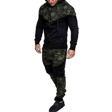 lisenraIn Men's Tracksuit Set Camouflage Sweatshirt Jogger Sweatpants Solid Patchwork Warm Sports Suit (Green, L)