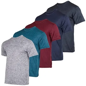 Real Essentials - Pack of 5 Men’s Active Quick Dry Fit Crew Neck T-Shirts Athletic Gym Workout Sho...