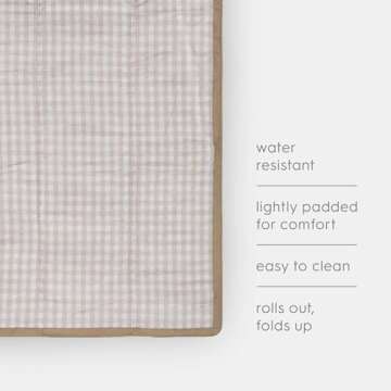 Little Unicorn 5'x7' Outdoor Family Picnic & Beach Blanket | Durable & Water-Resistant Fabric | Compact Fold & Easily Wipes Clean | Zipper Pocket (Beige Buffalo Check)