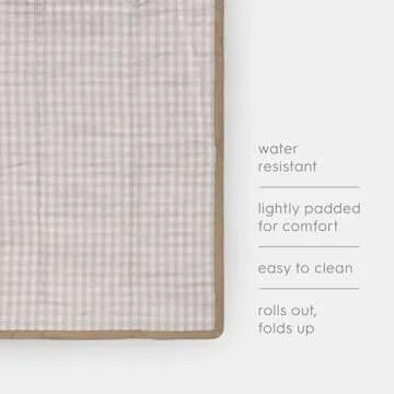 Little Unicorn 5'x7' Outdoor Family Picnic & Beach Blanket | Durable & Water-Resistant Fabric | Compact Fold & Easily Wipes Clean | Zipper Pocket (Beige Buffalo Check)