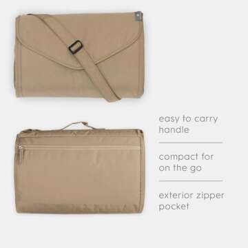 Little Unicorn 5'x7' Outdoor Family Picnic & Beach Blanket | Durable & Water-Resistant Fabric | Compact Fold & Easily Wipes Clean | Zipper Pocket (Beige Buffalo Check)