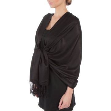 Sakkas Large Soft Silky Pashmina Shawl Wrap Scarf in Solid Colors - Black