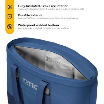 RTIC Everyday Insulated Tote Bag, Large Reusable Thermal Cooler with Zippered Top for Beach, Grocery...