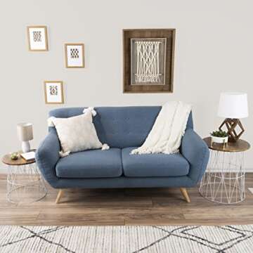 End Tables Set of 2 - Nesting Tables with Removable Wood Tops and Metal Basket Bases for Blanket Storage - Round Side Furniture for Living Room, Bedroom, or Home Office by Lavish Home (Brown/White)