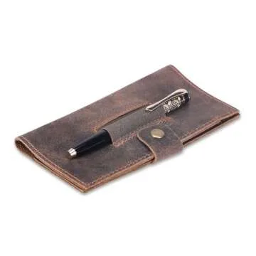 Buy TheAntiq Brown Leather Checkbook Cover with Pen Holder