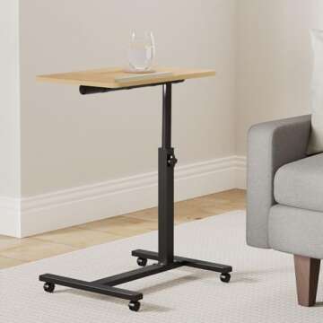 TigerDad Overbed Bedside Desk Mobile Rolling Laptop Stand Tilting Overbed Table with Wheels Height A...