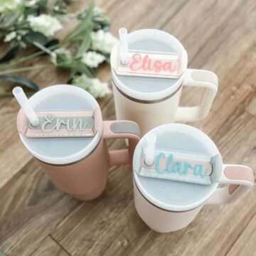 Imaginate Personalized Tumbler Name Plate Compatible with Stanley - Customizable Engraved Acrylic Na...