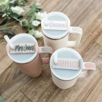 Imaginate Personalized Tumbler Name Plate Compatible with Stanley - Customizable Engraved Acrylic Name Tag Cup Accessory - Water Bottle Charm - Fits 14, 20, 30 or 40 Ounce Quencher H2.0 FlowState Lid