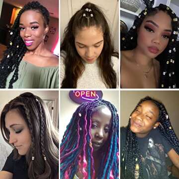 Ryalan 80 Pieces Hair Jewelry Rings Aluminum Hair Accessories Dreadlocks Metal Hair Cuffs Decorations Pendants for Passion Twist Crochet Braiding Hair