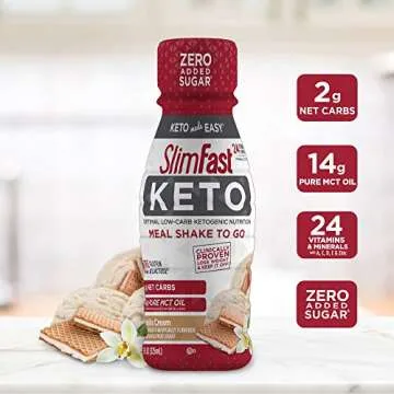 Slimfast Keto Meal Replacement Shake, Vanilla Cream, Low Carb Ready to Drink Shake with Protein, 11 Fl Oz, 4 Count, Pack of 3 (Packaging May Vary)