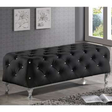 Baxton Studio Stella Crystal Tufted Modern Bench, Black