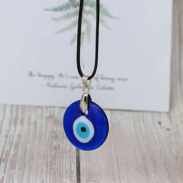 Evil Eye Necklace Evil Eye Bead Bracelet Set Evil Eye Pendant Necklace Glass Leather Rope Chain Turkish Protact Lucky Necklace for Women Men-One Pce