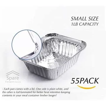 Spare Essentials 55 Pack Small Foil Pans with Lids for Meal Prep & Storage