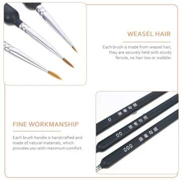 Micro Detail Paint Set,Wolf Hair Set for Art Painting Miniatures Acrylic Watercolor Oil Gouache (000 + 00 + 0)