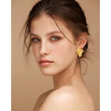 HESSAWELL Gold Ribbon Dangle Earrings for Women Statement Chunky Dangle Earrings for Birthday Jewelry